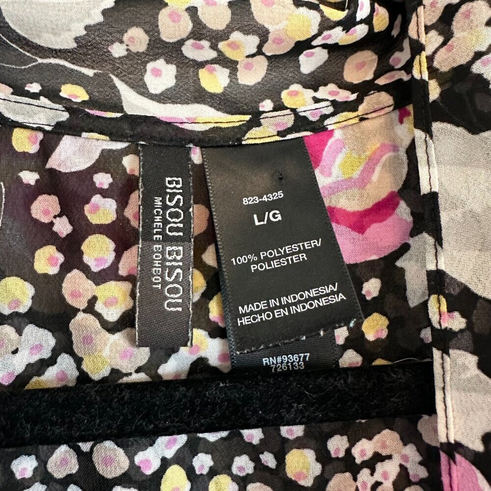 Flowy gauzy semi-sheer floral sleeveless tank tie front women's size L - Picture 2 of 8